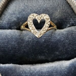 14k Diamond Heart White,yellow Gold Ring (Vintage)